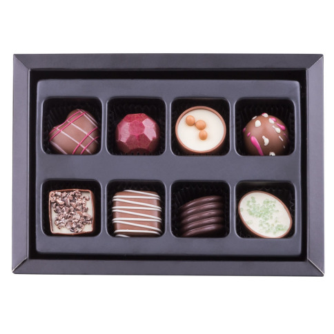 POScard mini, postcard with chocolates, pralines with a picture, pralines with chocolate